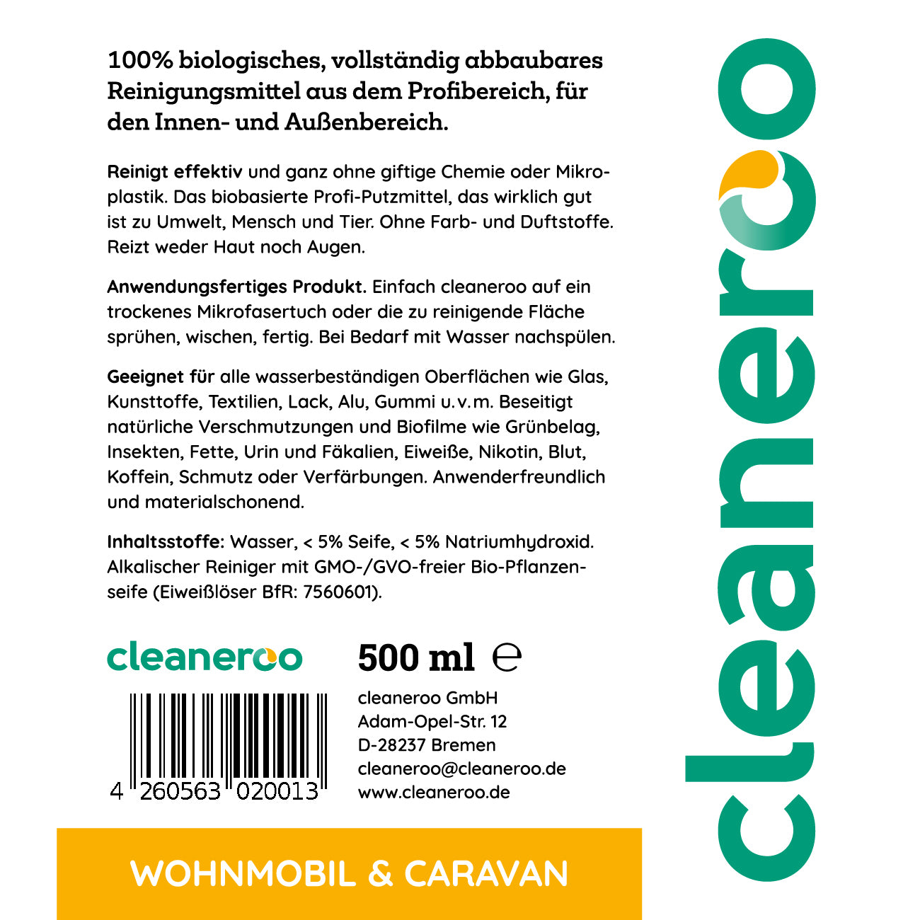 Cleaneroo Caravan- & Wohnmobil Reiniger (Innen & Außen) 500ml