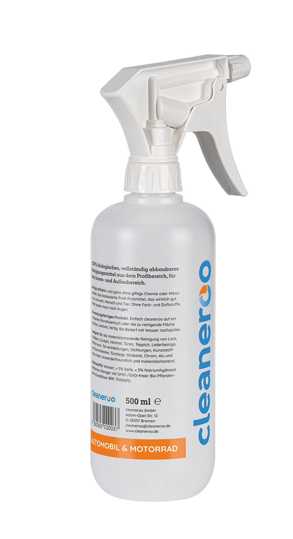 Cleaneroo Automobil- & Motorrad Reiniger (Innen & Außen) 500ml Anwendungsflasche