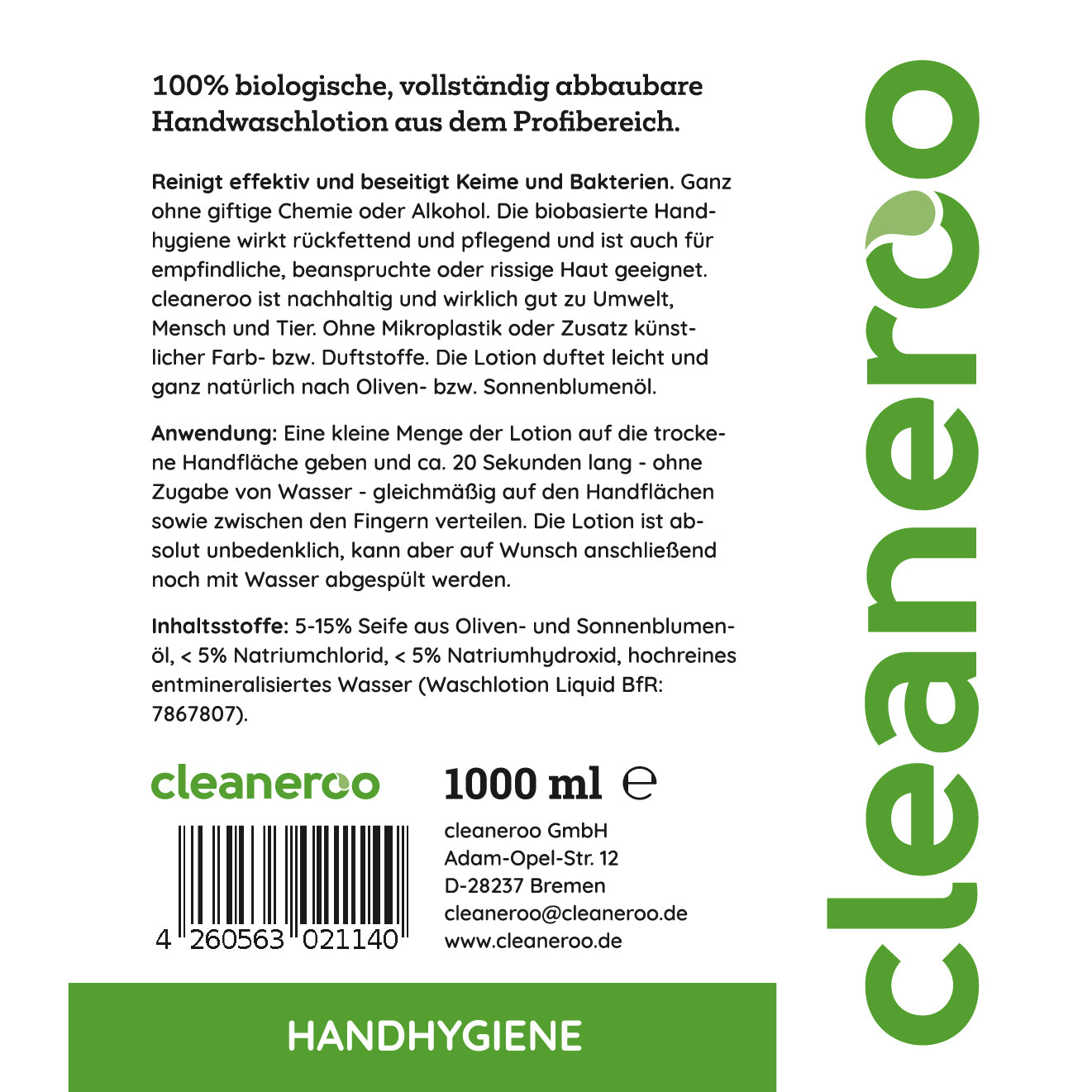 Cleaneroo Handwaschlotion 1L Nachfüllpackung