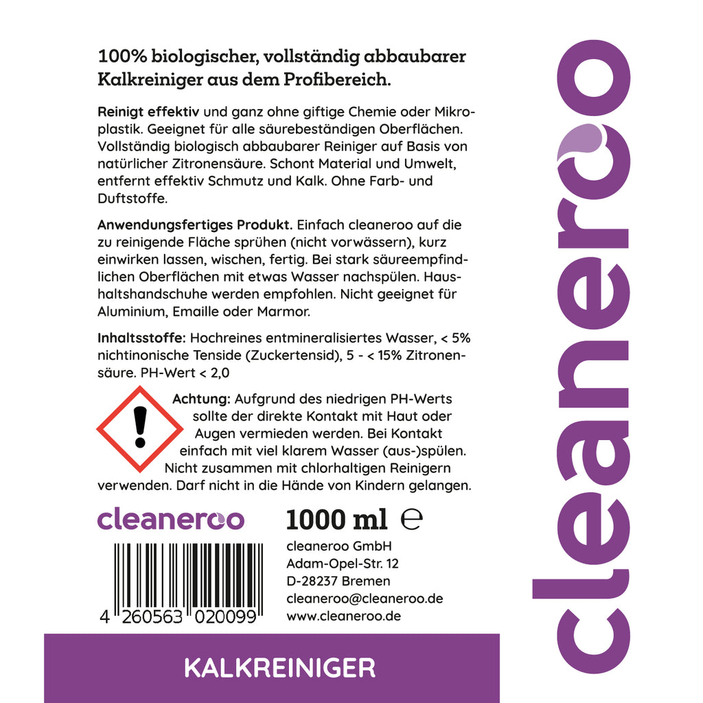 Cleaneroo Kalkreiniger 1L Nachfüllpackung