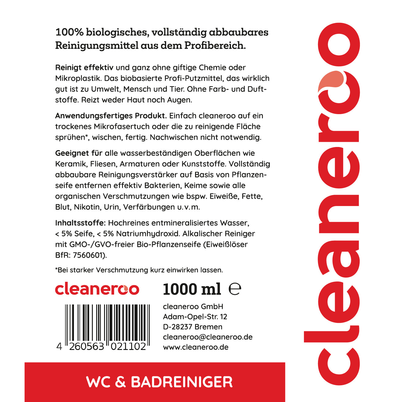 Cleaneroo Bad/WC Reiniger 1L Nachfüllpackung